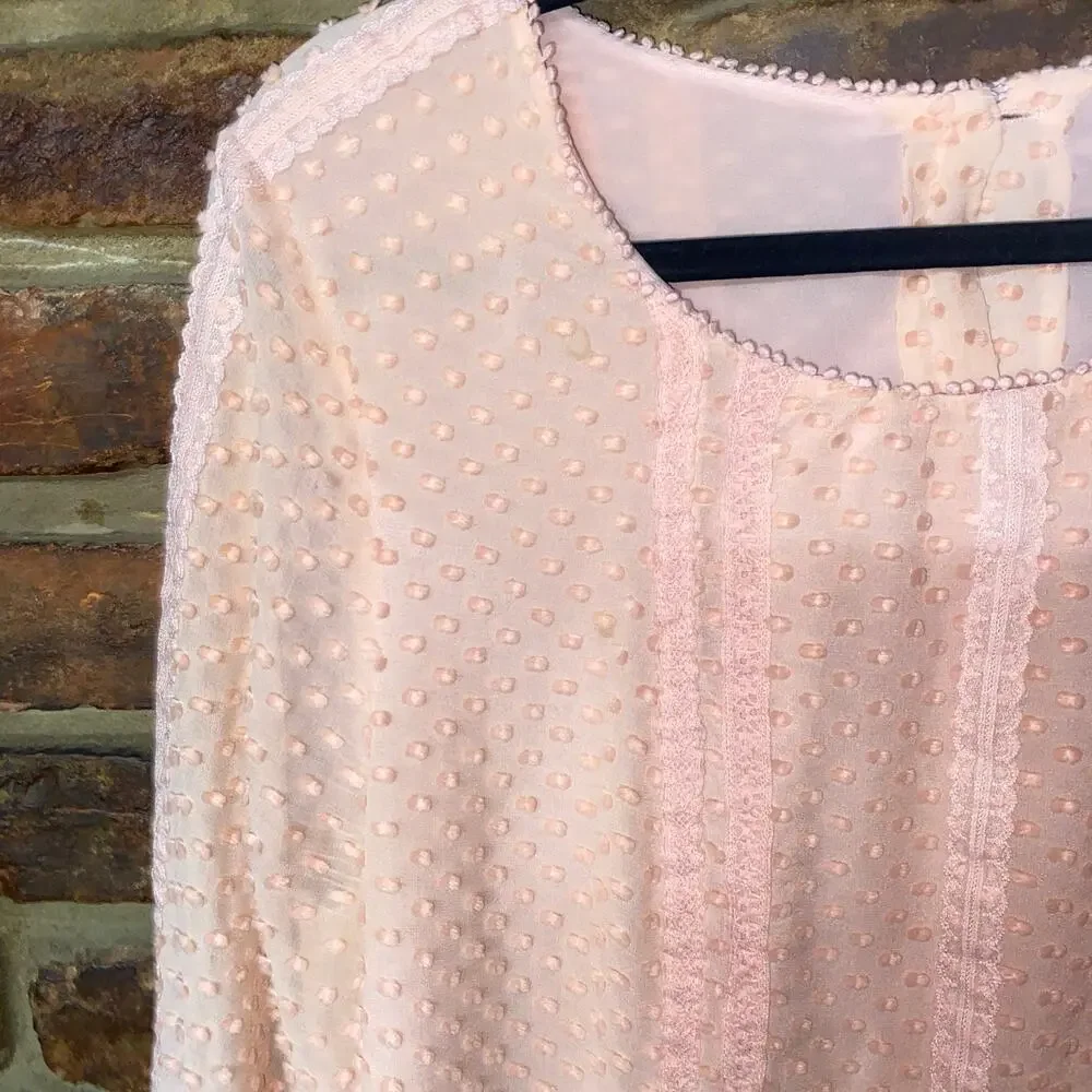 J. Crew Pink Silk Blend Swiss Dot Long Sleeve Button-Back Blouse Women's Size 6